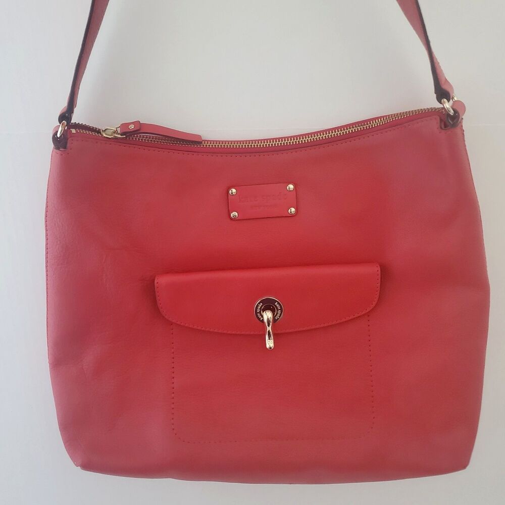 Kate Spade Leather Shoulder Bag Red Pebbled Gold Hardware Purse "Serena"